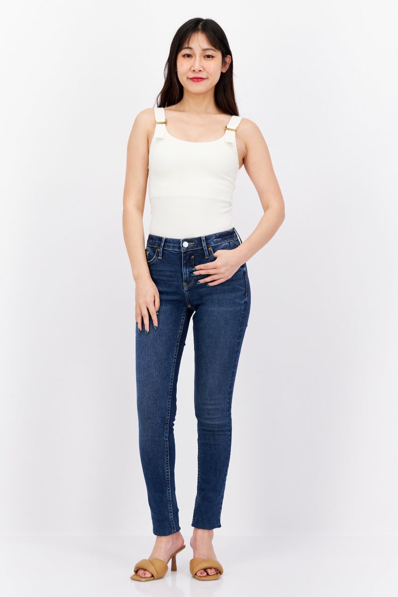 Women Skinny Fit Washed Stretchable Jeans, Navy