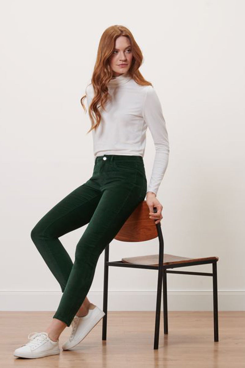 Women Slim Fit Mid Rise Straight Leg Stretch Jeans, Dark Green