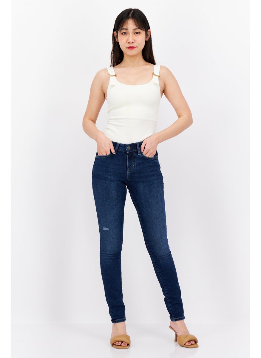 Women Skinny Fit Dark Wash Stretchable Jeans, Navy