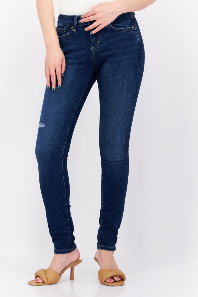 Women Skinny Fit Dark Wash Stretchable Jeans, Navy