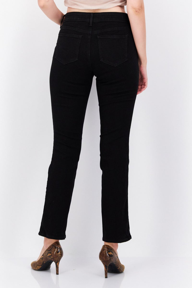 Women Regular Fit Plain Dark Stretchable Denim, Black