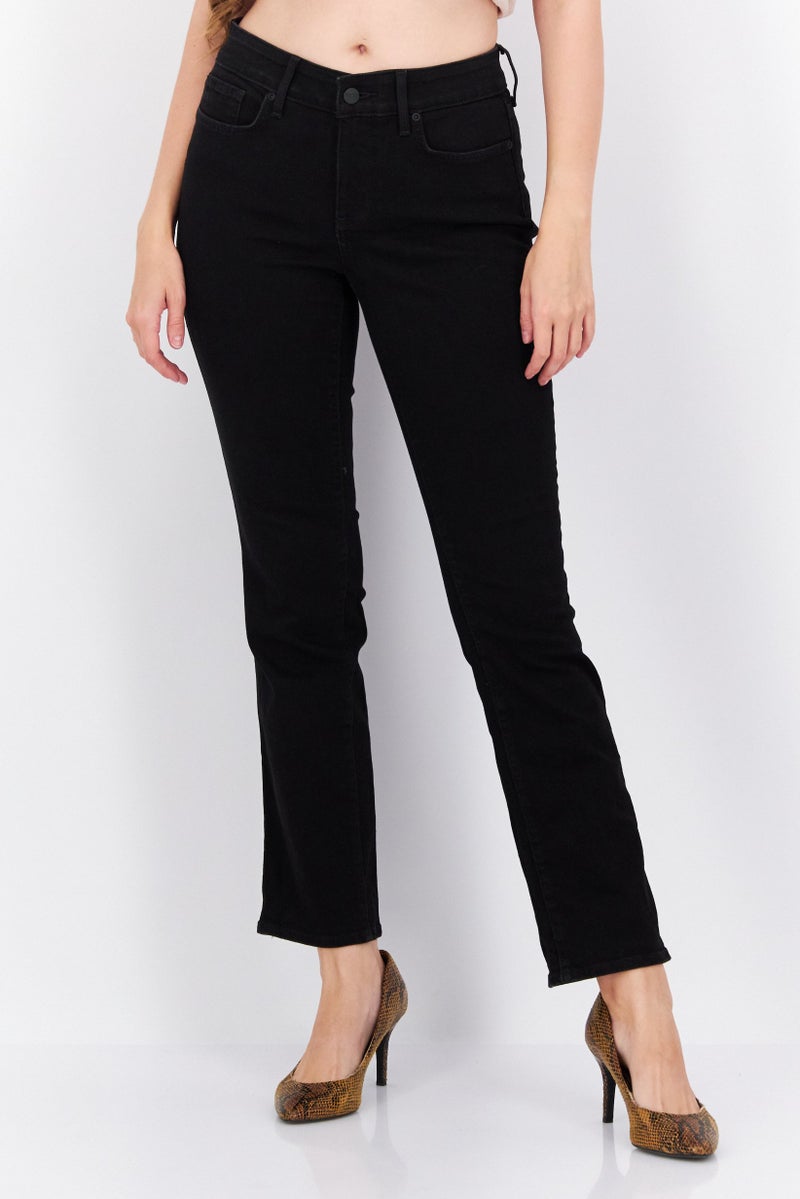 Women Regular Fit Plain Dark Stretchable Denim, Black
