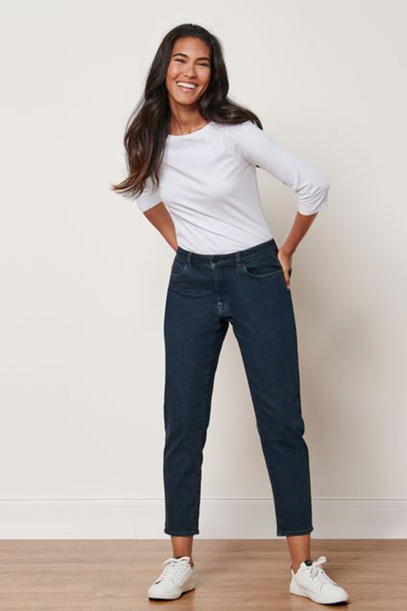 Women Tapered Fit Textured Stretchable Jeans, Navy