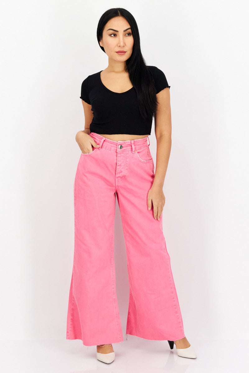 Women Petite Plain Non-Stretchable Jeans, Pink