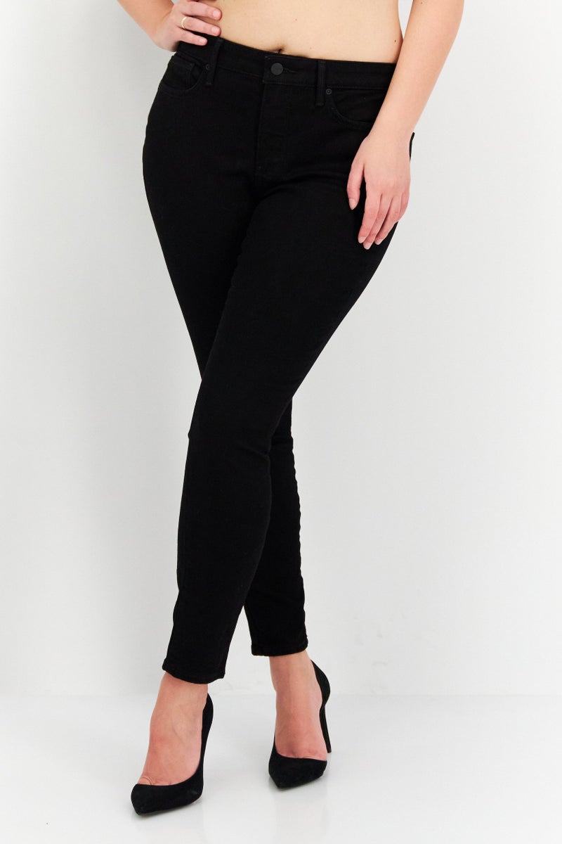 Women Petite Solid Stretchable Skinny Jeans, Black