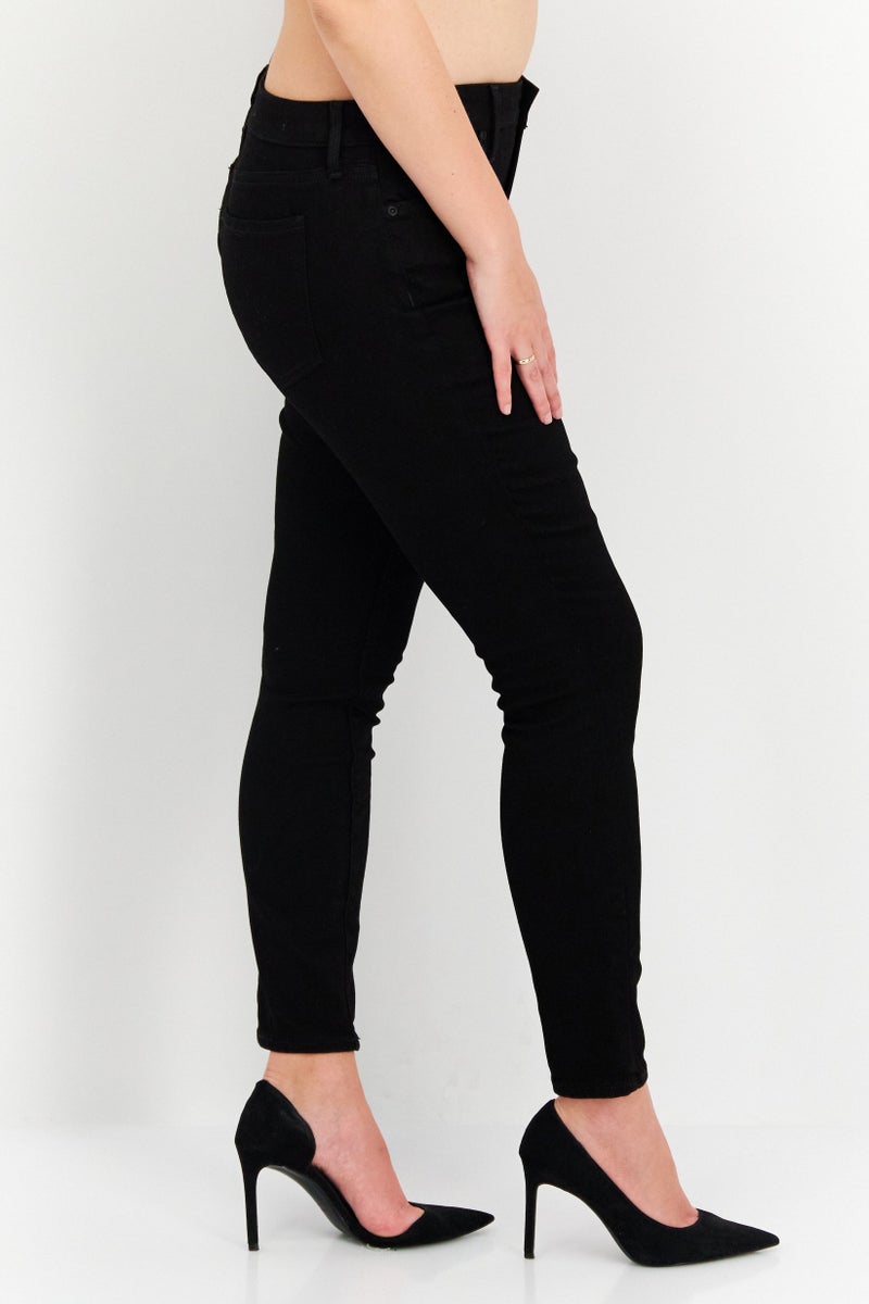 Women Petite Solid Stretchable Skinny Jeans, Black