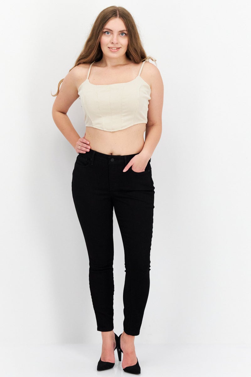 Women Petite Solid Stretchable Skinny Jeans, Black