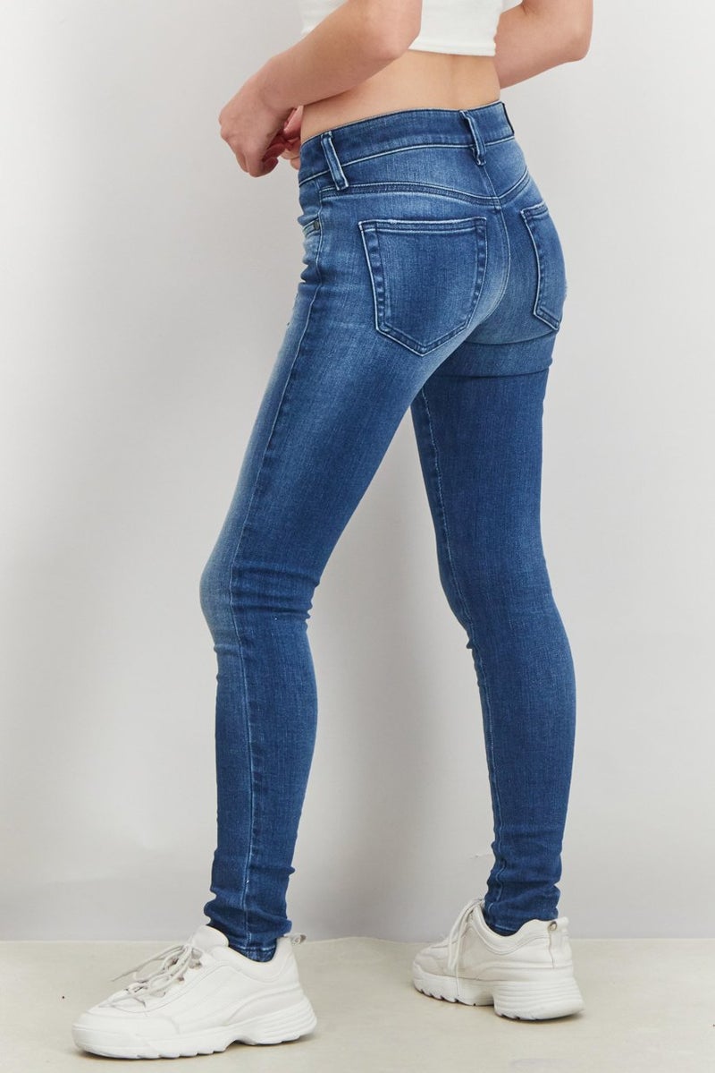 Women Skinny Fit Rip Stretchable Jeans, Blue