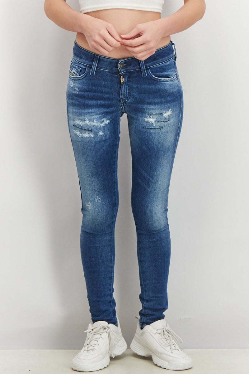 Women Skinny Fit Rip Stretchable Jeans, Blue