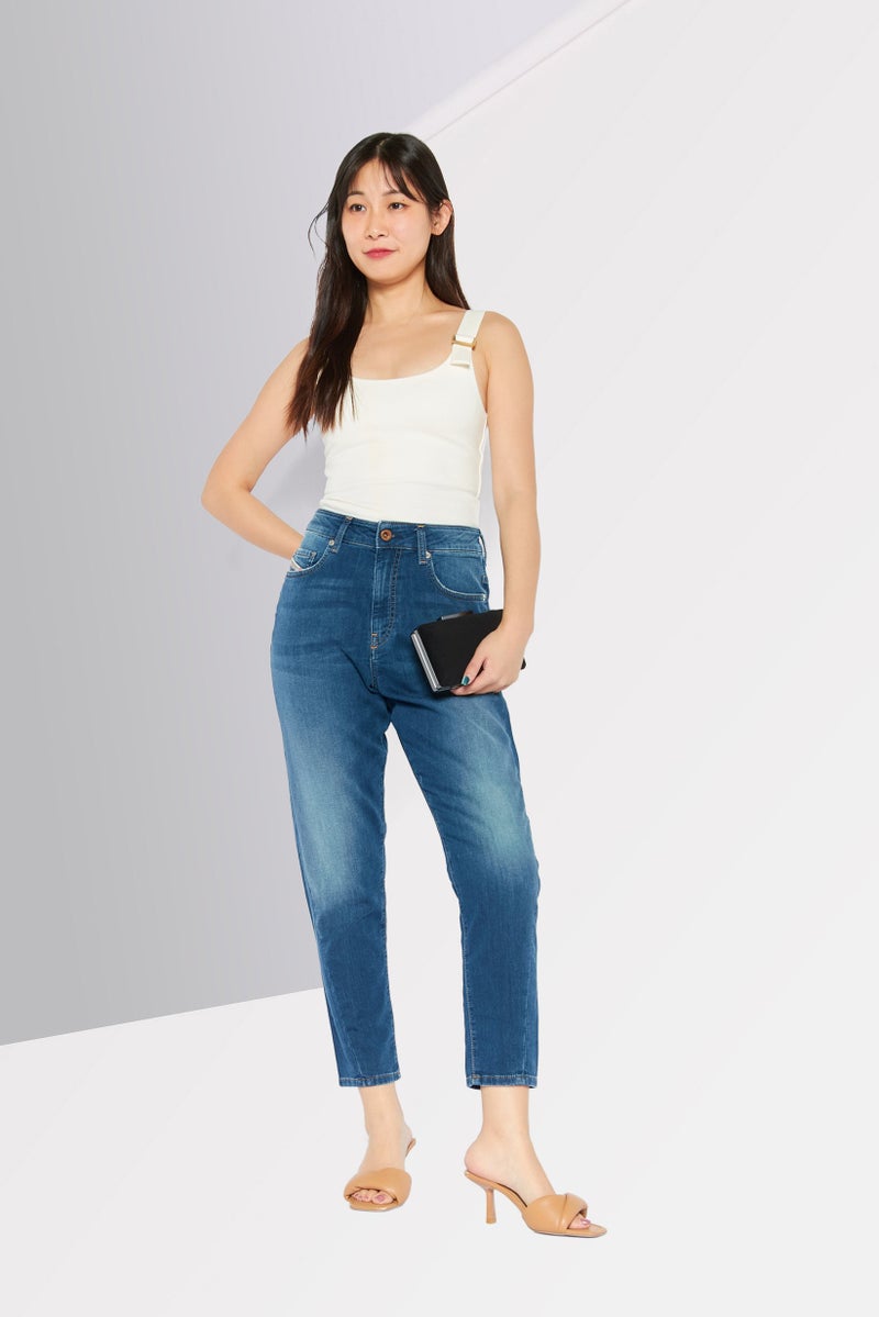 Women Boyfriend Fit Wash Jeans, Blue