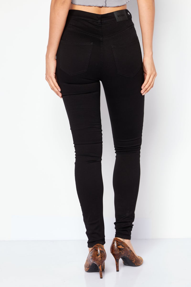 Women Skinny Fit Plain Denim Jeans, Black