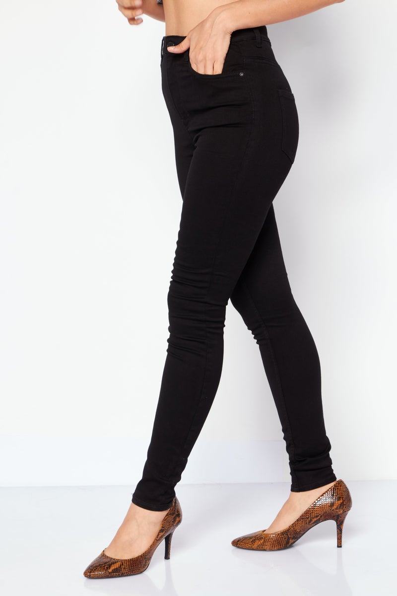 Women Skinny Fit Plain Denim Jeans, Black