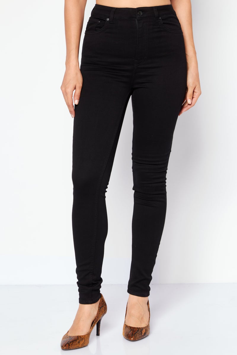 Women Skinny Fit Plain Denim Jeans, Black