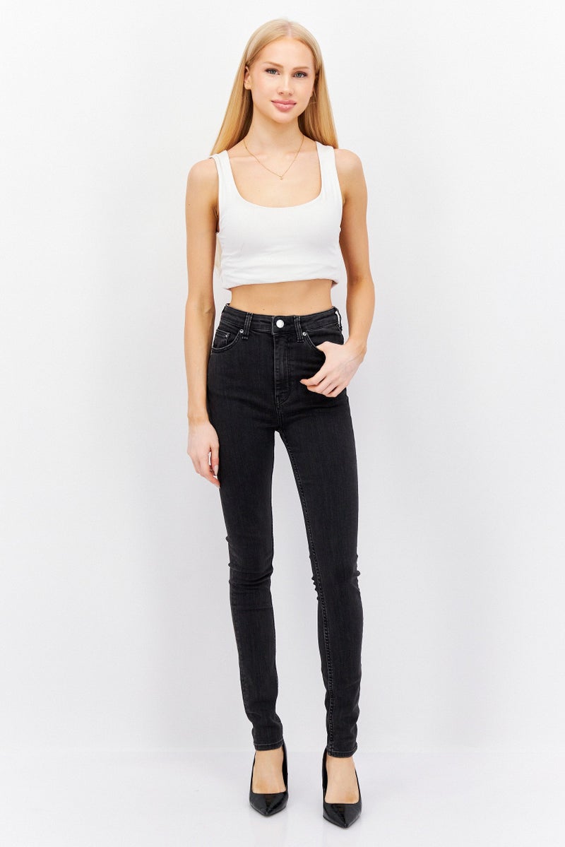 Women Skinny Fit Washed Denim Jeans, Black