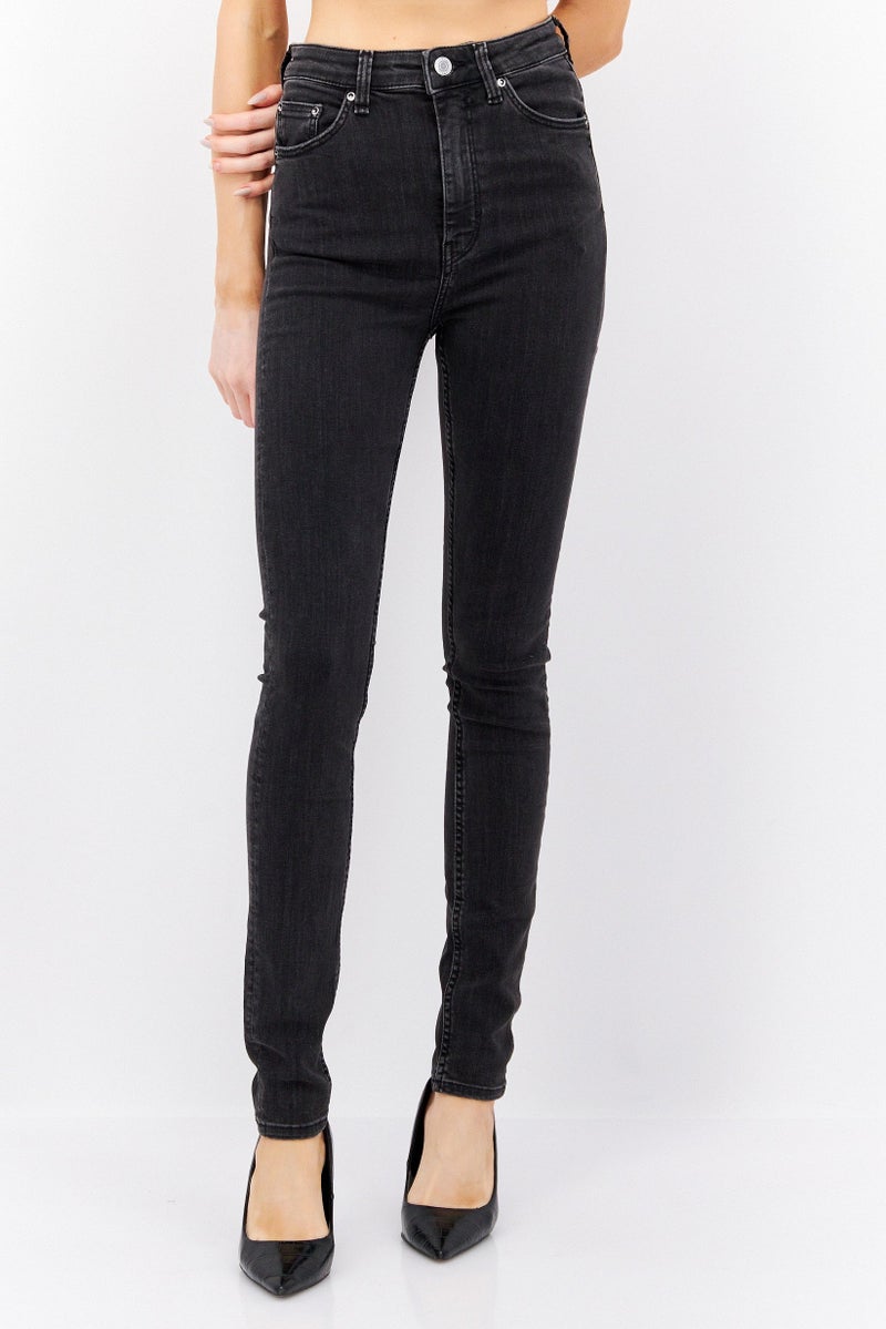 Women Skinny Fit Washed Denim Jeans, Black