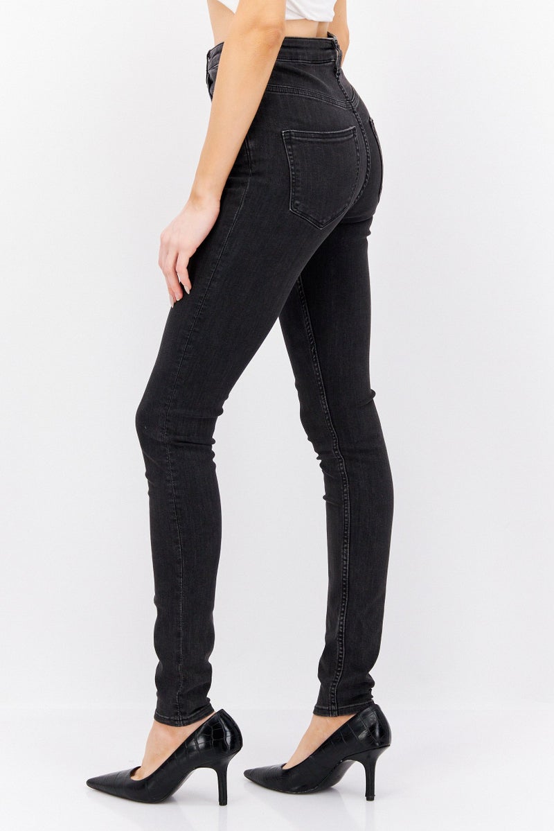 Women Skinny Fit Washed Denim Jeans, Black
