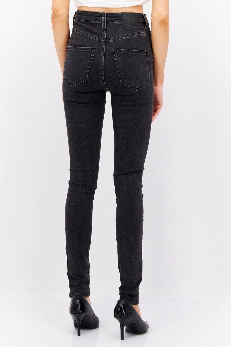 Women Skinny Fit Washed Denim Jeans, Black