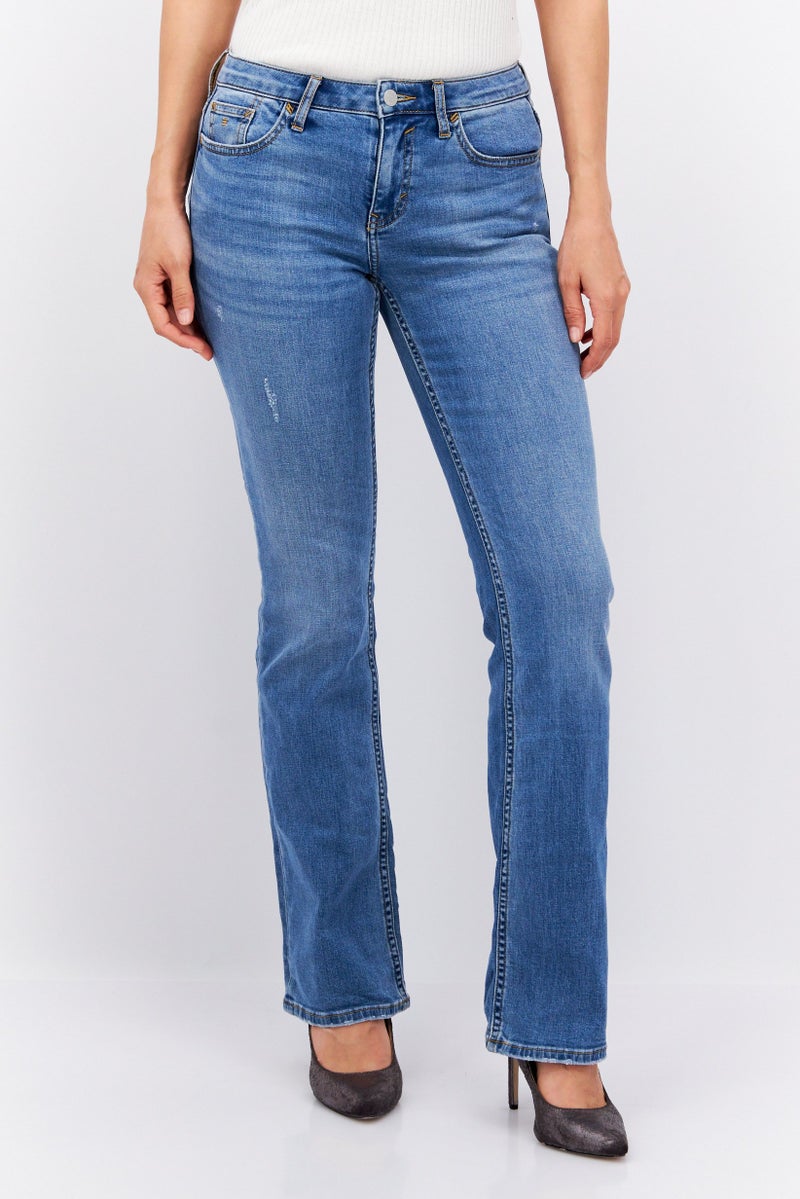 Women Bootcut Fit Ripped Stretchable Denim Jean, Washed Blue