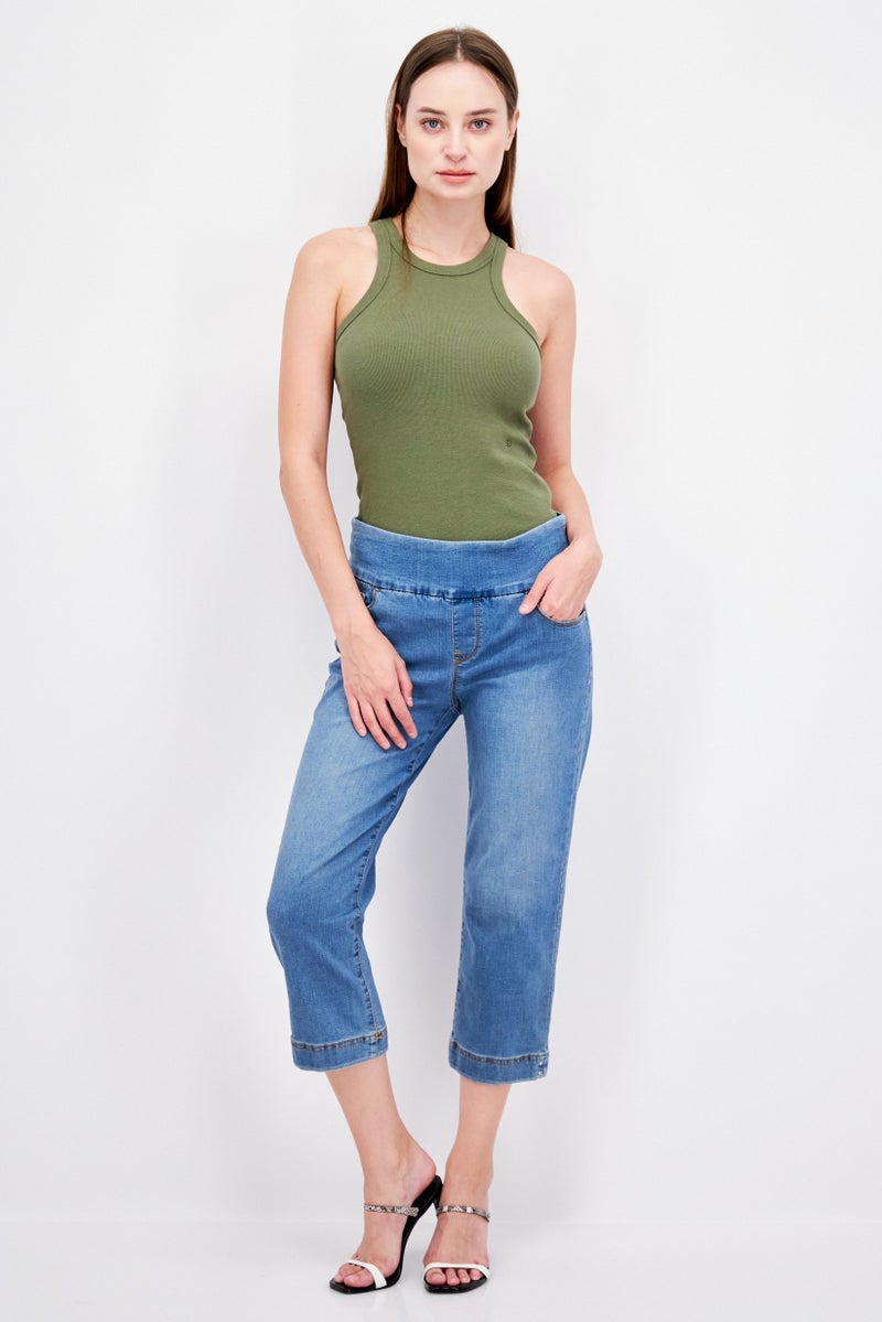 Women Regular Fit Washed Stretchable Denim, Blue