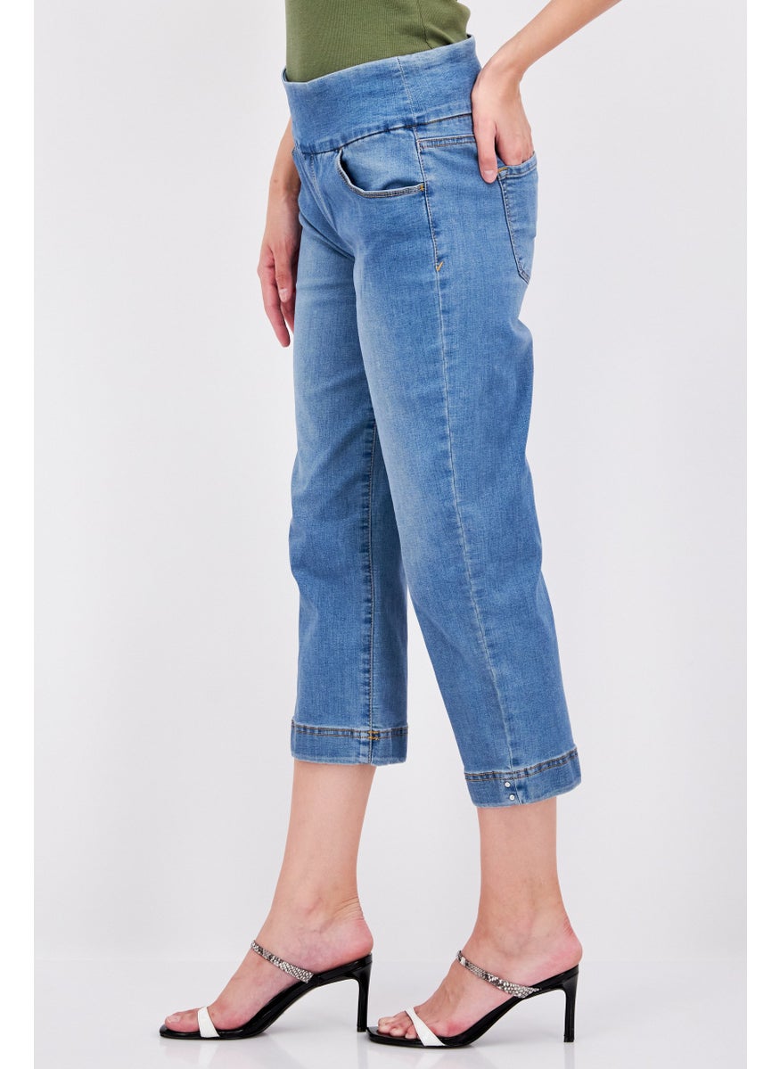Women Regular Fit Washed Stretchable Denim, Blue