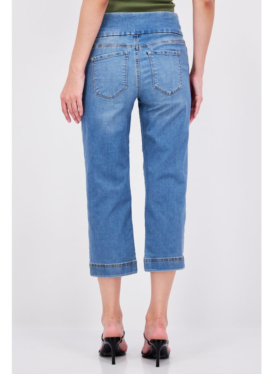 Women Regular Fit Washed Stretchable Denim, Blue