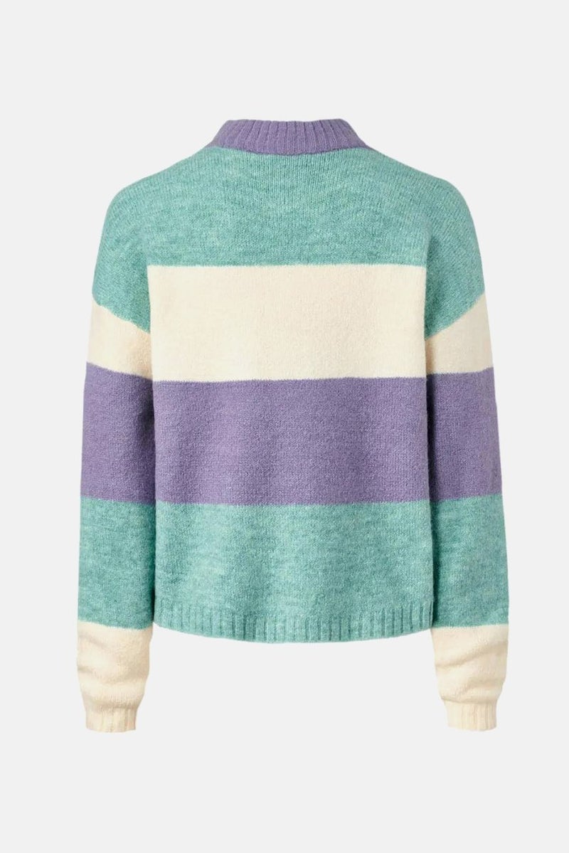 Women Crew Neck Stripe Sweater, Purple Combo