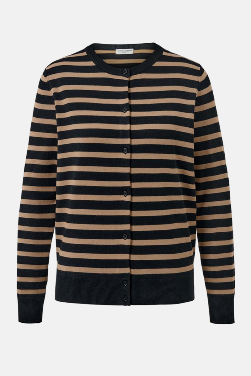 Women Round Neck Stripe Cardigan, Navy