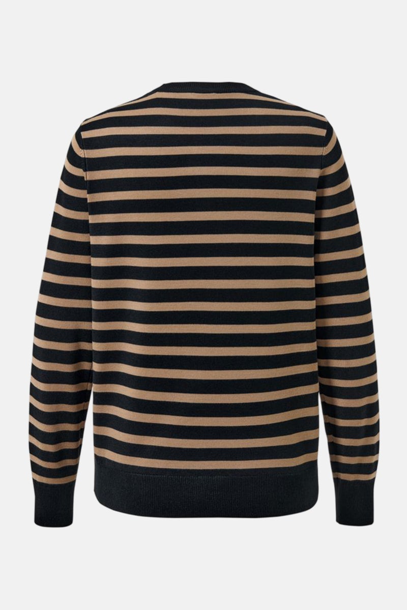 Women Round Neck Stripe Cardigan, Navy