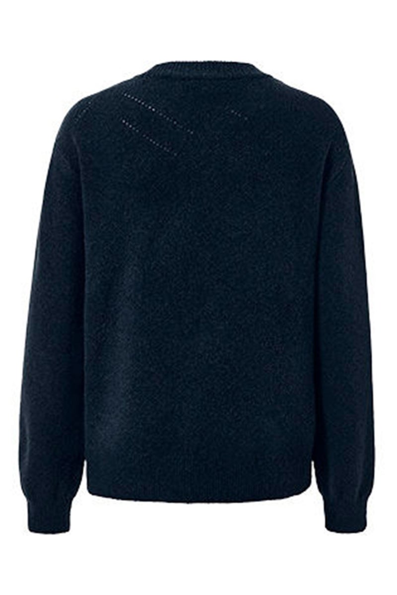 Women Round Neck Textured Fleece Sweater, Navy