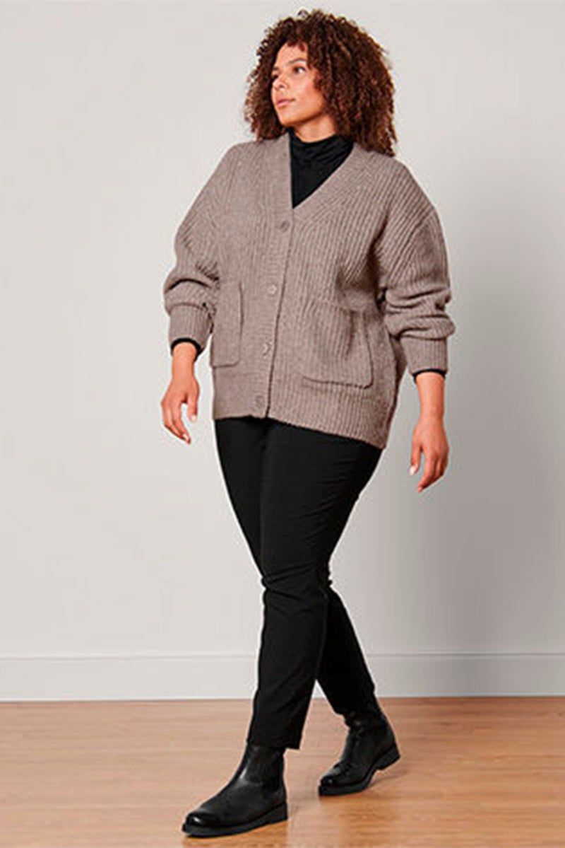Women V-Neck Long Sleeve Textured Sweater, Tan