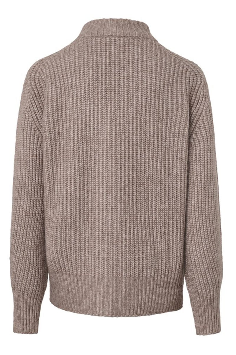 Women V-Neck Long Sleeve Textured Sweater, Tan