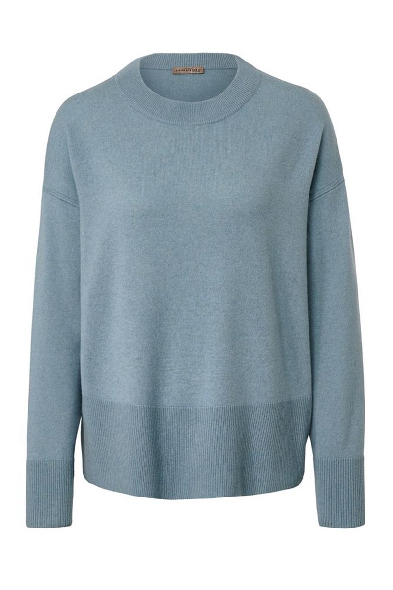 Women Crew Neck Knitted Pullover Sweater, Dusty Blue