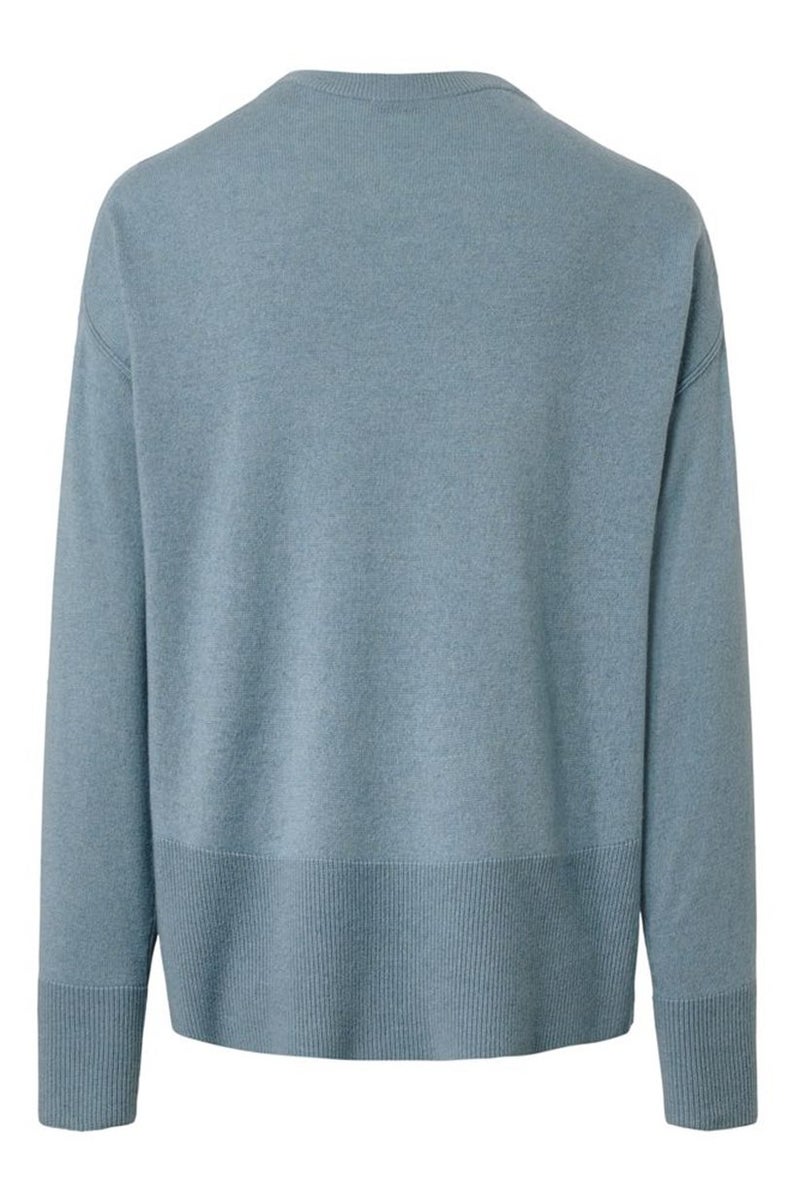 Women Crew Neck Knitted Pullover Sweater, Dusty Blue
