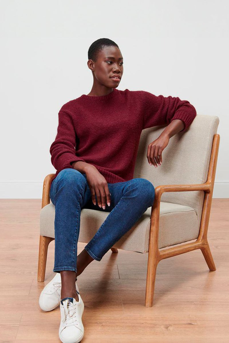 Women Knitted Long Sleeve Sweater, Dark Red