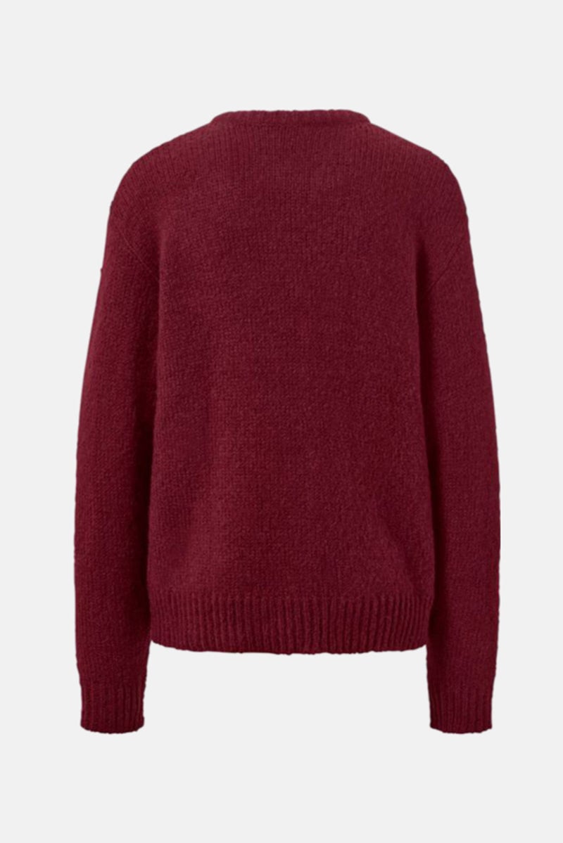 Women Knitted Long Sleeve Sweater, Dark Red