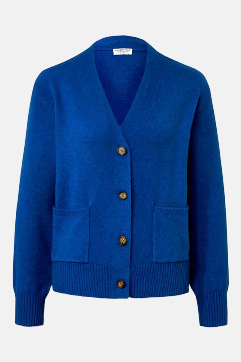 Women V-Neck Knitted Cardigan, Blue