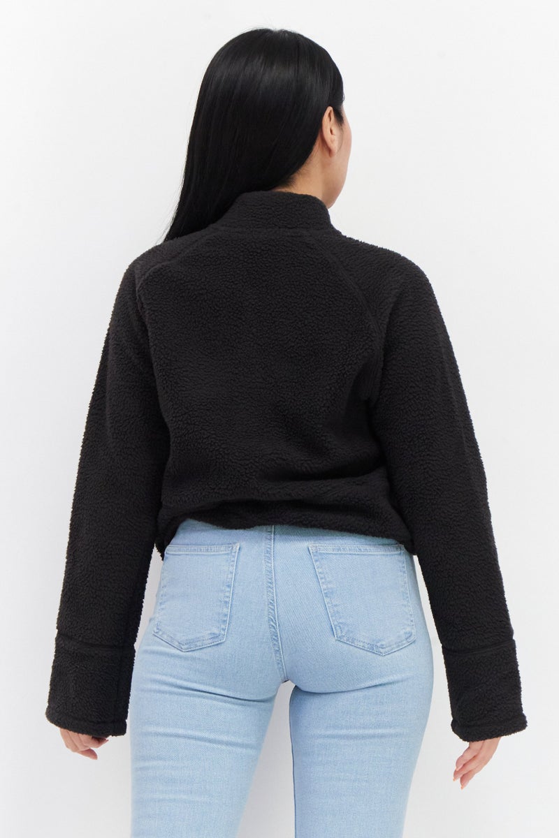 Women Sportswear Fit Long Sleeve Outdoor Sweater, Black