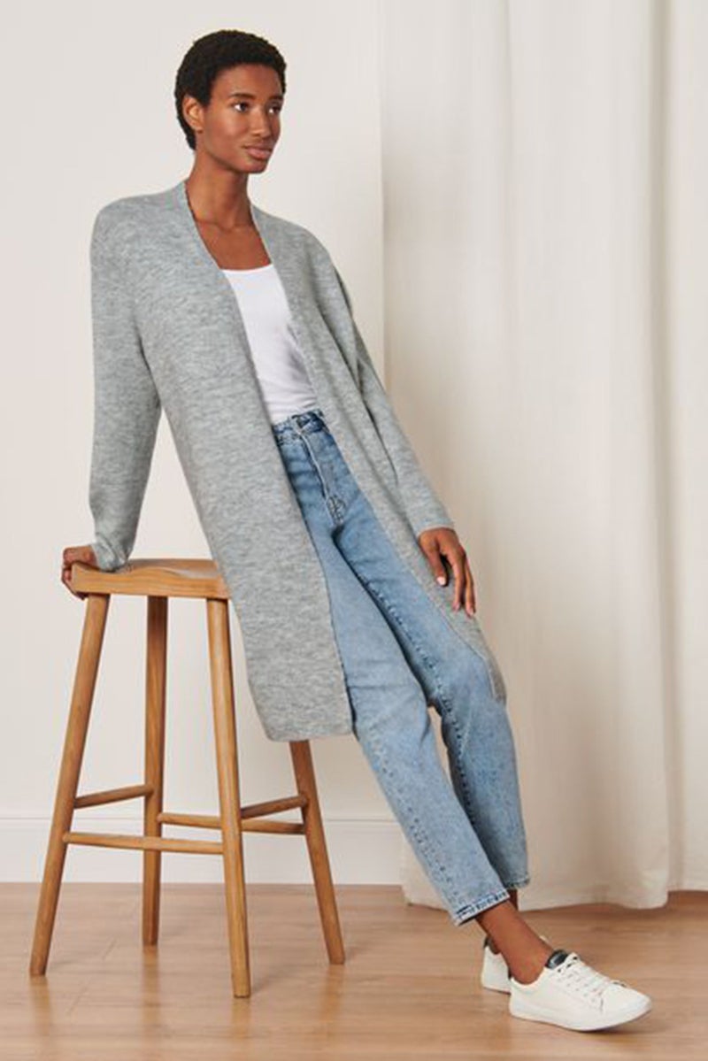 Women Split Neck Textured Cardigan, Grey