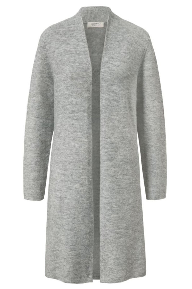 Women Split Neck Textured Cardigan, Grey