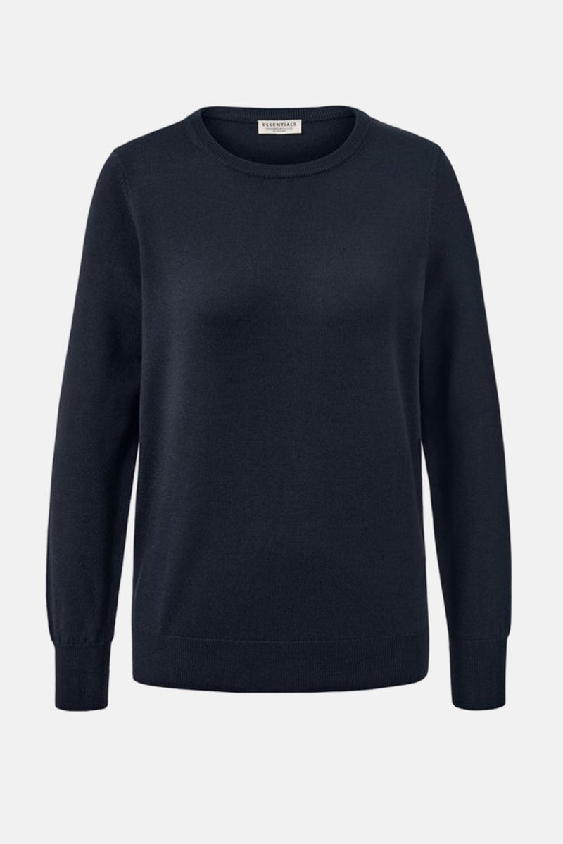 Women Round Neck Knitted Sweater, Navy Blue