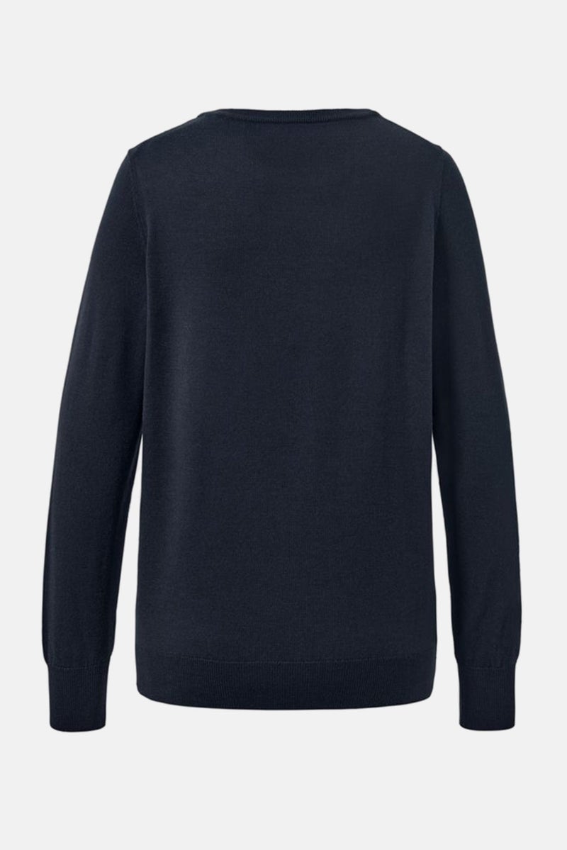 Women Round Neck Knitted Sweater, Navy Blue