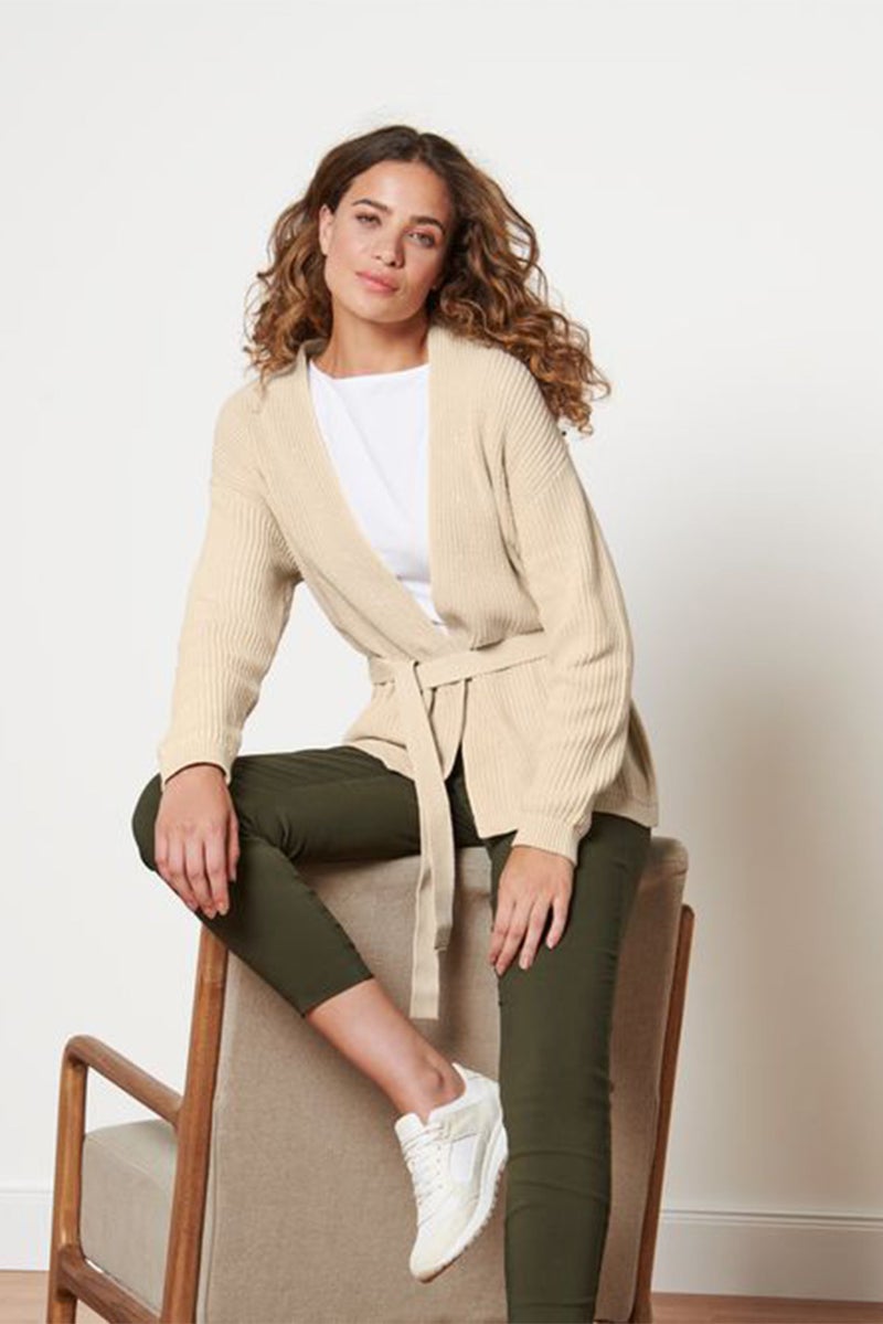 Women Textured Long Sleeve Cardigan, Cream