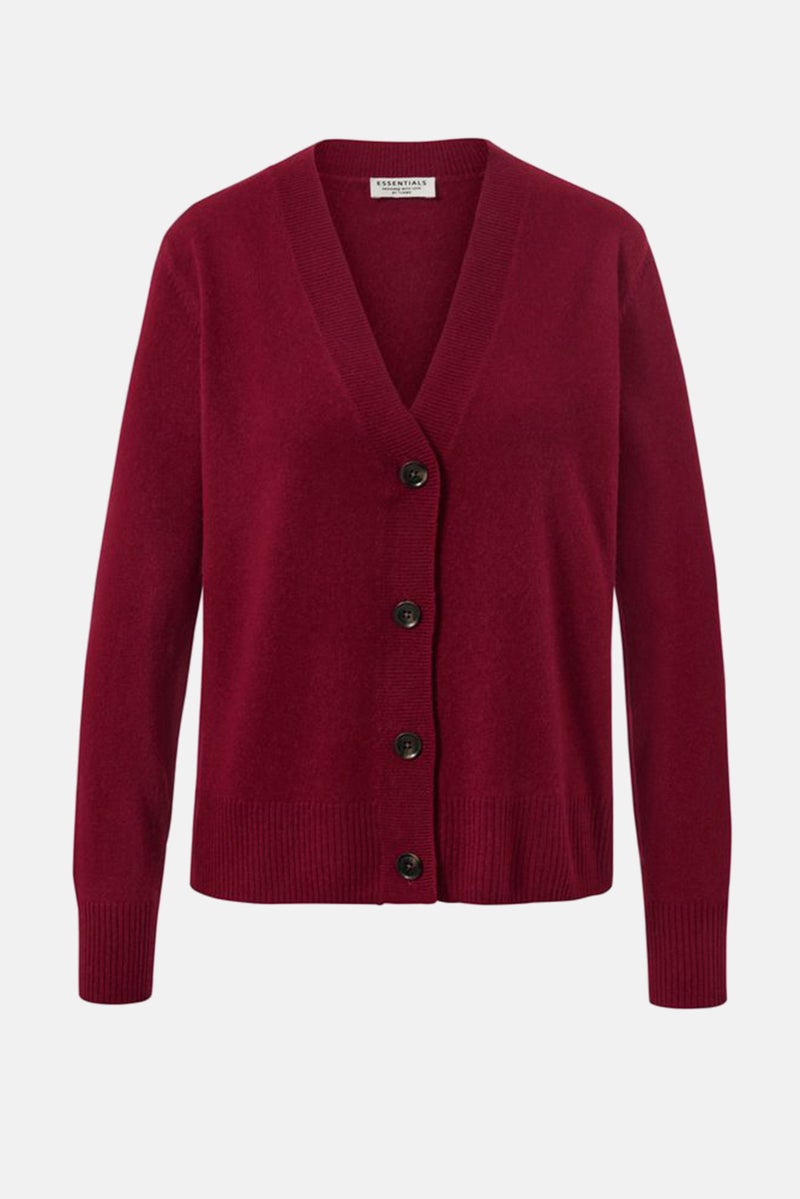 Women V Neck Long Sleeve Knitted Cardigan, Red