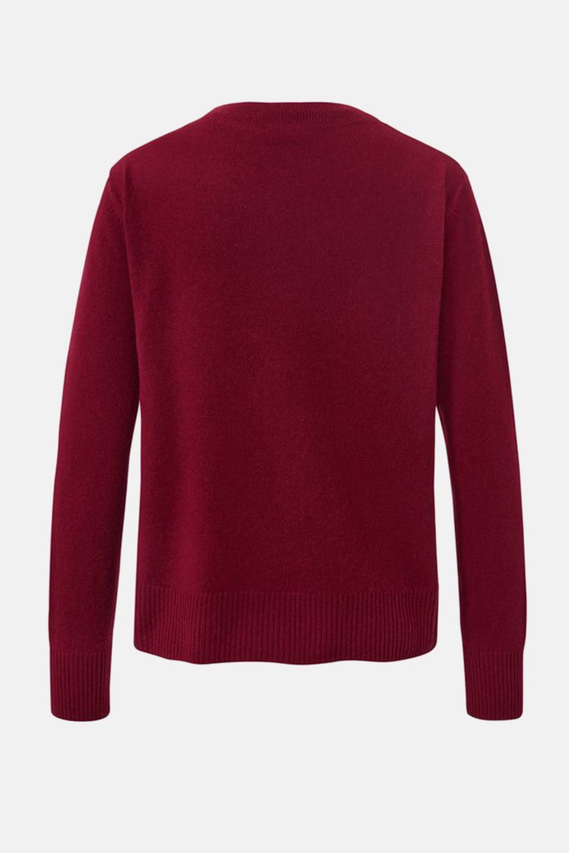 Women V Neck Long Sleeve Knitted Cardigan, Red