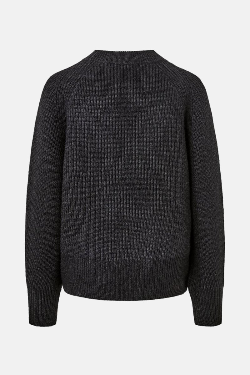 Women Regular Fit Crew Neck Textured Sweater, Black