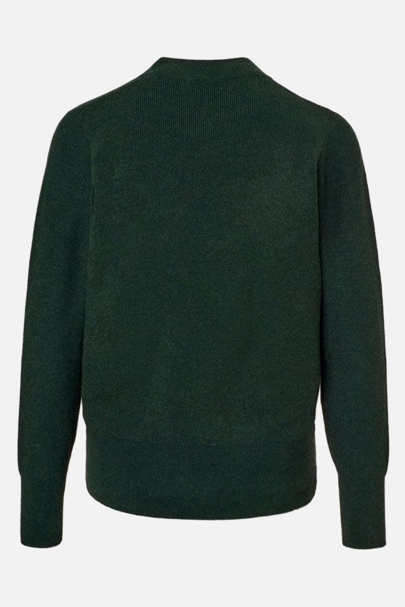 Women Crew Neck Long Sleeve Textured Sweater, Dark Green