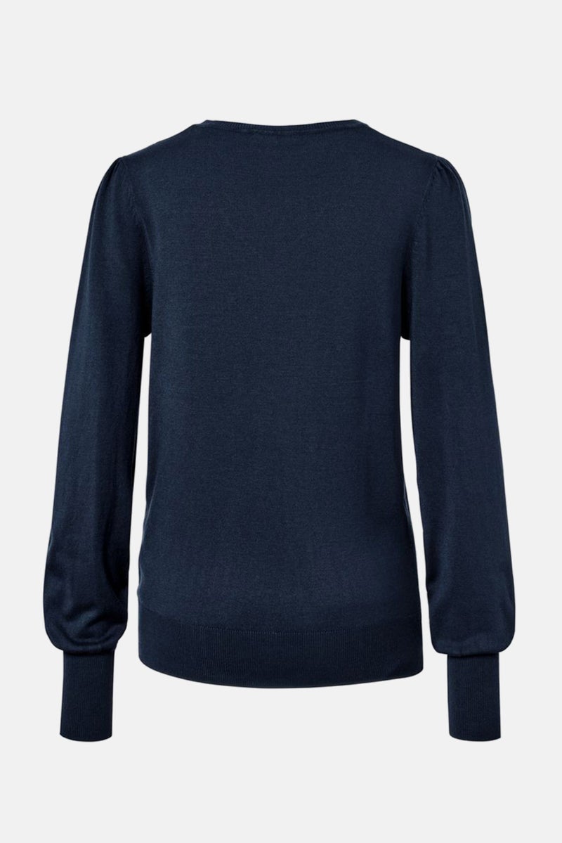 Women V-Neck Textured Sweater, Navy Blue