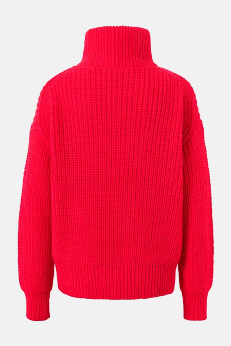 Women Long Sleeve Knitted Sweater, Red