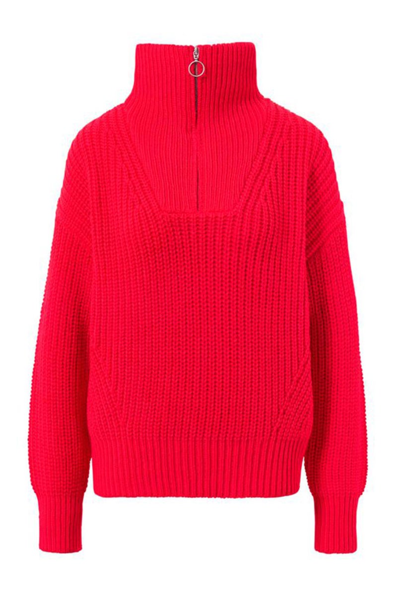 Women Long Sleeve Knitted Sweater, Red
