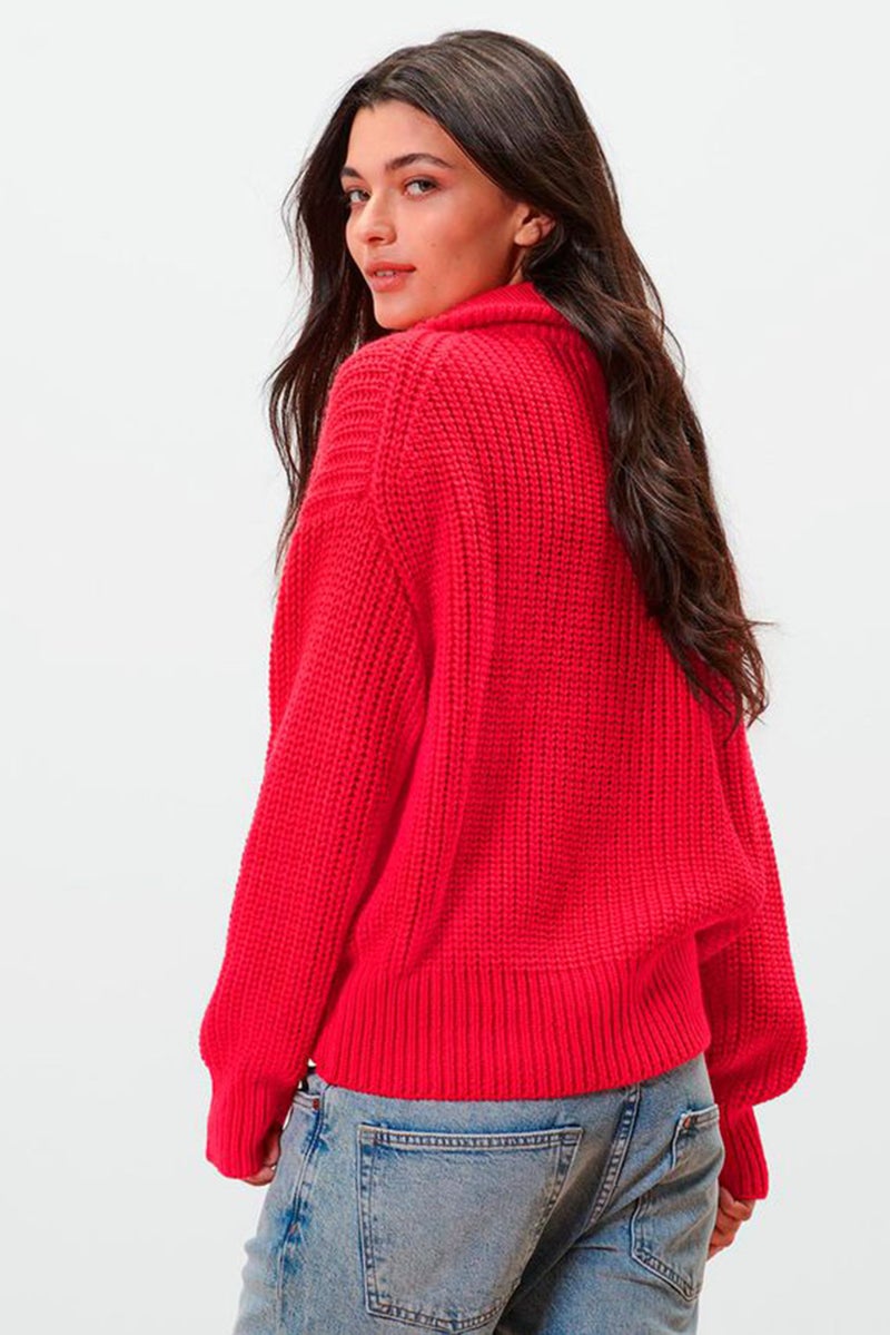 Women Long Sleeve Knitted Sweater, Red